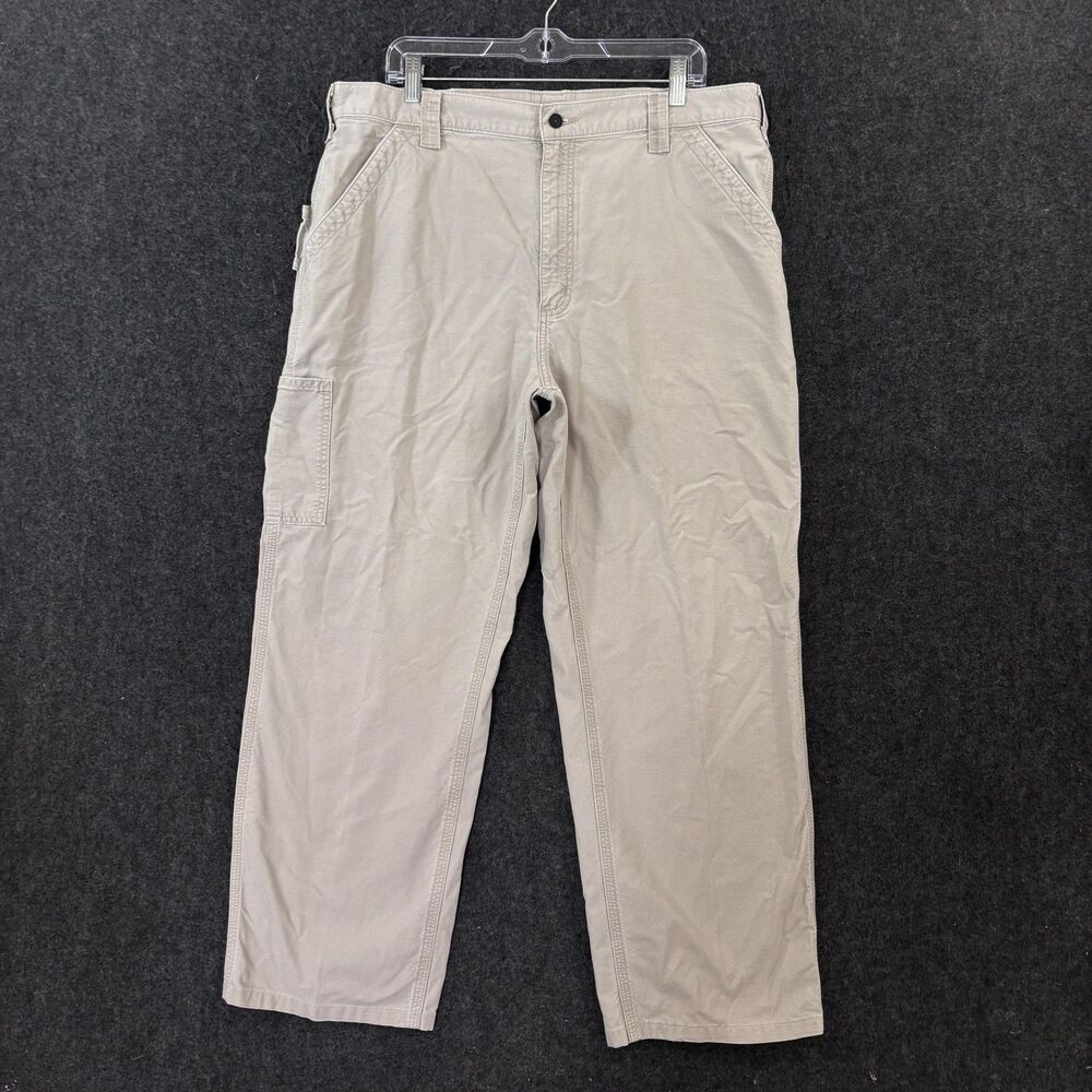 Carhartt Original Dungaree Fit Pants Men's 38x29 Khaki Canvas Carpenter Workwear